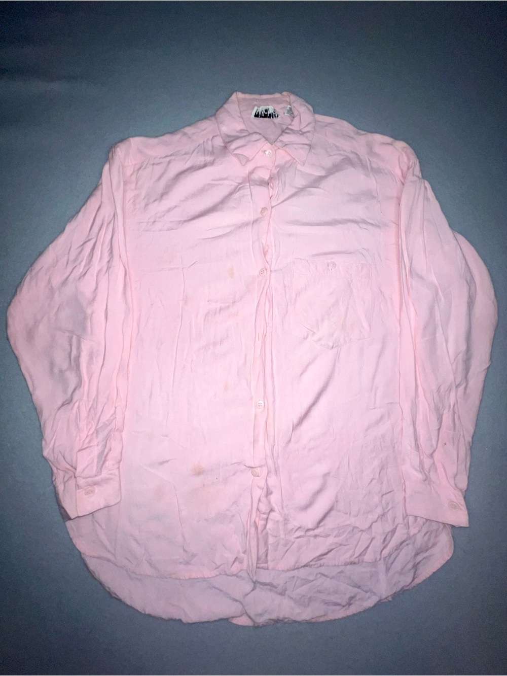 Vintage Michel Pink 100% Rayon Long Sleeve Button-Down Shirt Size Small
